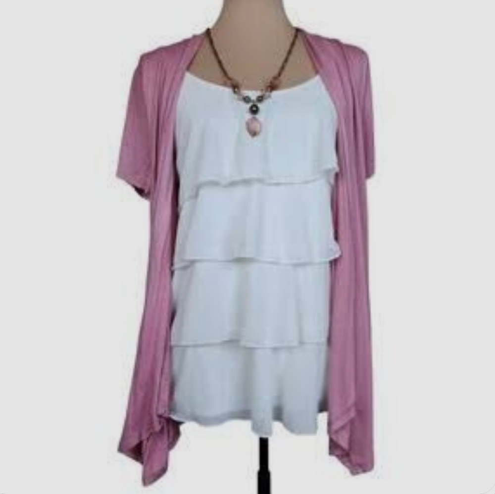 NAIF Pink & Ivory Ruffle Blouse